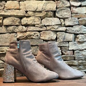 Nature Breeze Ankle High Women’s Glitter Heeled Booties in Taupe.